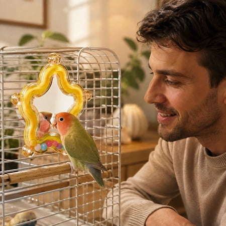 Bird Mirror for Cage Interactive Spinner Parrot Toy Birds Chewing Toy Parakeet Cage Accessories for Entertainment Suitable for Conure Cockatiel Lovebird
