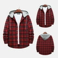 thumbnail image 2 of Tuphregyow Coat for Men Lounge Loose Button Down Plus Size Tartan Coats Trendy Blazer Drawstring Hoodies Long Sleeve Plaid Puffer Shacket Jacket Trench Red XL, 2 of 9