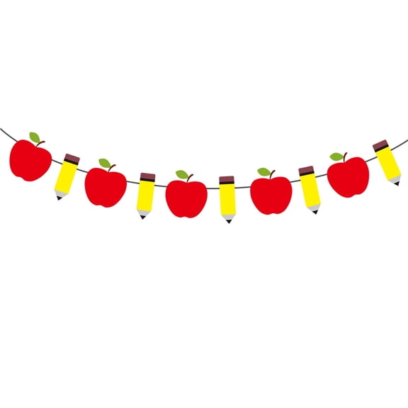 10FT Pre-Strung Apple & Pencil Back to School Garland Banner, First Day of School Decor, Reusable Paper Classroom Apple Decorations, Teacher Supply Photo Prop for Kindergarten Elementary College