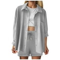 thumbnail image 5 of felwors Women's 2 Piece Outfits Long Sleeve Button Down Shirts and Shorts Set Casual 2 Piece Sets Summer Oversized Tracksuit(Light Gray, XXL), 5 of 8