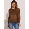 thumbnail image 4 of DARING DIVA Women's Mesh Sheer Tops Point Collar Button Down Shirt XL Brown, 4 of 6