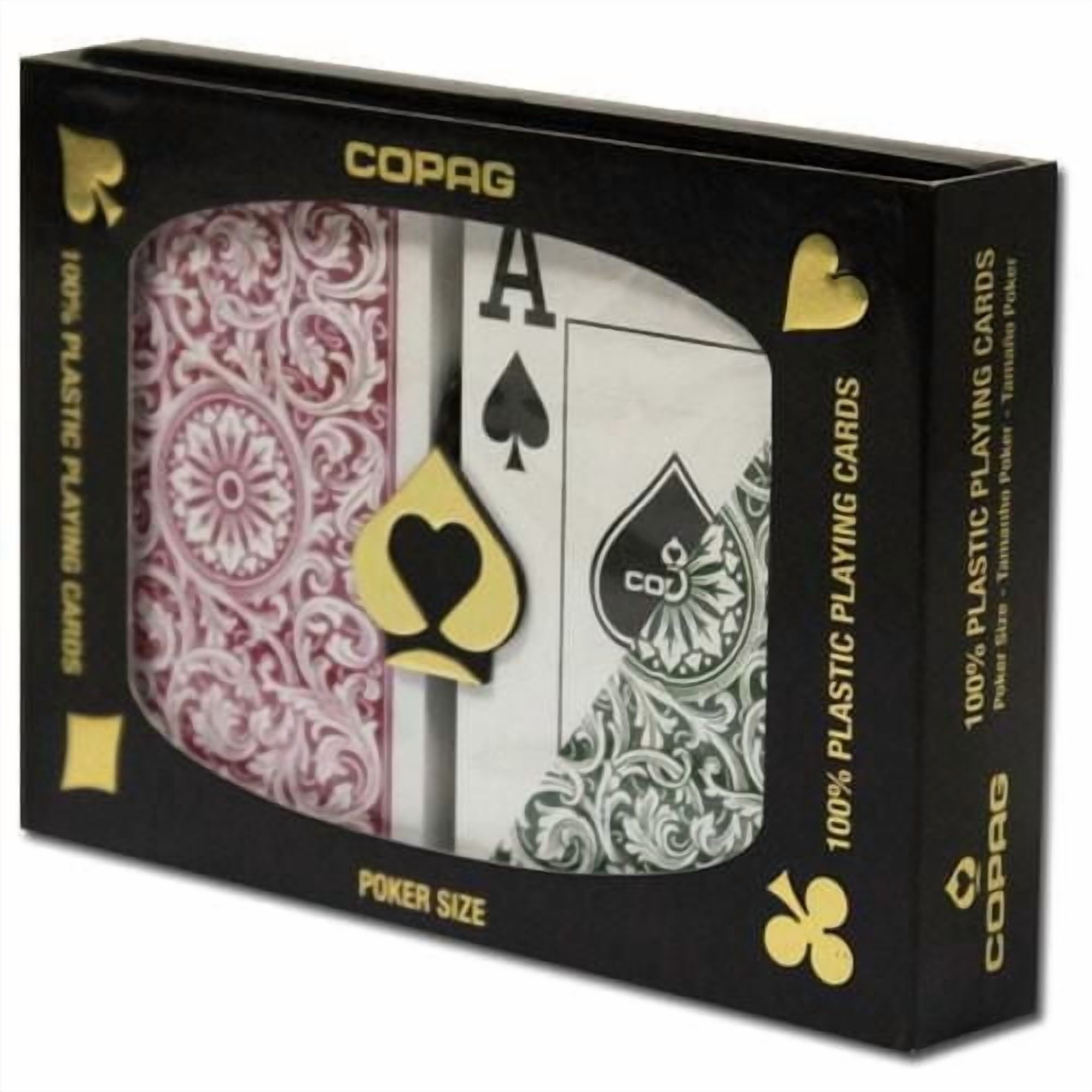 3 Packs of Copag cards 100% Plastic -Poker size  - Jumbo index - Burgundy & green