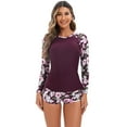 thumbnail image 3 of IDOPIP Women 2 PC Rash Guard Long Sleeve Swimsuits Swim Shirt with Shorts Set Surf Bathing Suits, 3 of 7