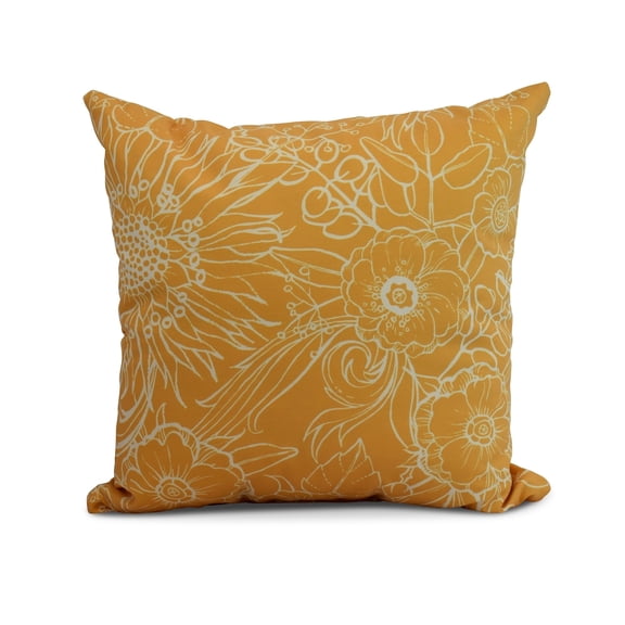 Simply Daisy, 20 x 20 Inch, Zentangle 4, Floral Print Pillow, Gold