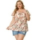 thumbnail image 4 of Women's Plus Size Chiffon Blouses Tie Neck Tassel Lace Insert Flare Short Sleeve Floral Tops Apricot 2X, 4 of 7