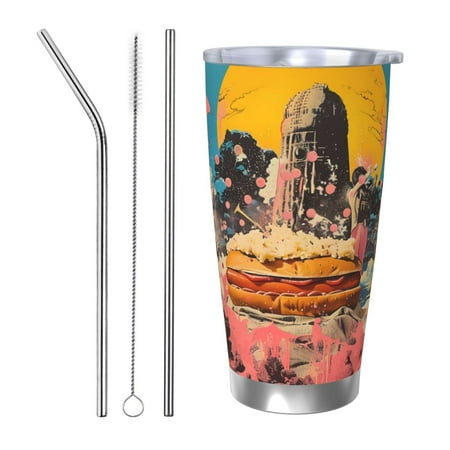 

Zeuib Psychedelic Band Hotdog Art Printed 20oz Stainless Steel Insulated Car Cup Stainless Steel Thermal Cup Vacuum Insulated Leak-proof Travel Mug Cup-Straw Three-piece Set