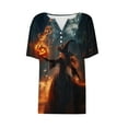 thumbnail image 4 of Womens Halloween Short Sleeve V Neck Button Shirts Fall Oversized Funny Skull Graphic Top Spooky Season Tees, 4 of 4
