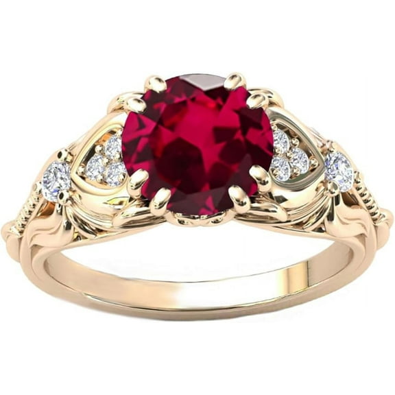 Ahansh Jewels 1.50 Ct Round Cut Red Ruby Wedding Engagement Halo Ring 14K Rose Gold Plated 925 Sterling Silver For Women's -5