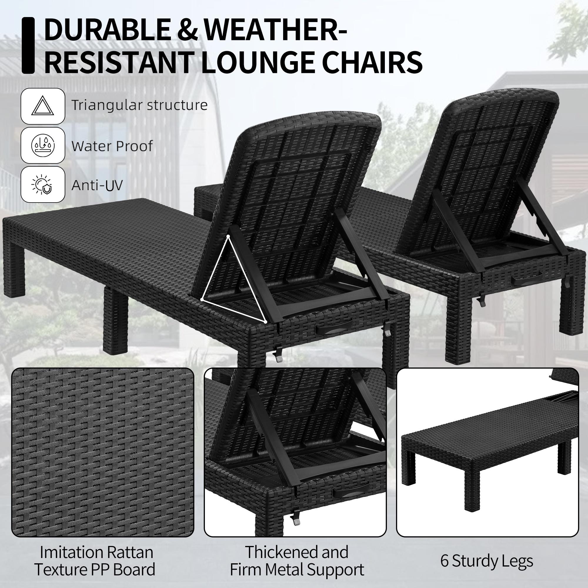 Patio Lounge Chairs Set of 2, Outdoor Chaise Lounge Chair with 4 Backrest Angles, Patio Foldable Reclining Chair Furniture for Poolside, Deck, Backyard, Black - image 3 of 9