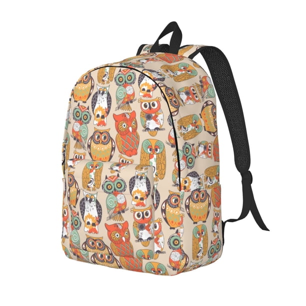 Disketp Colorful Owls Mochila de Lona Estampada, Mochila Escolar de Viaje Ligera para Estudiantes y Portátil-Medium