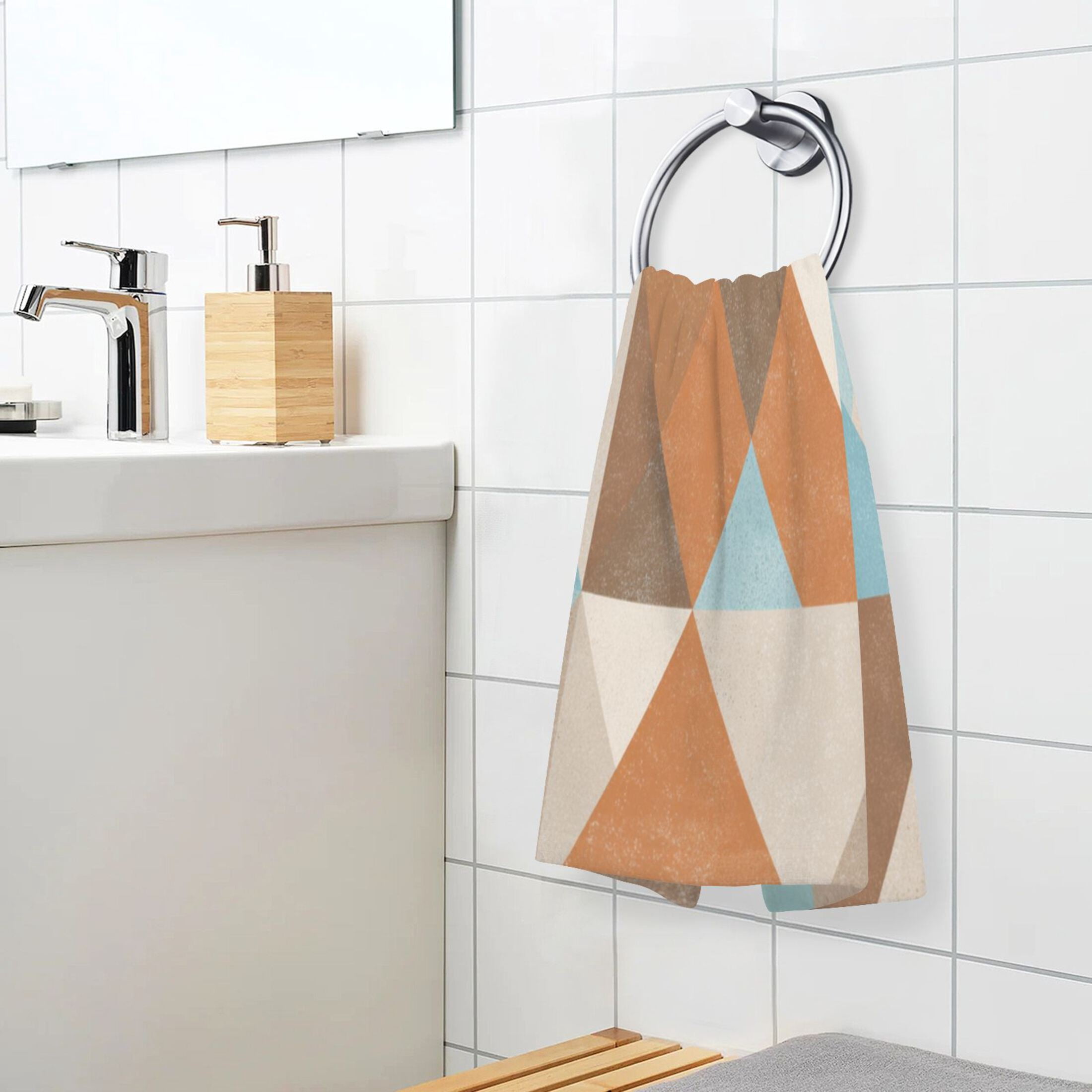 2 Pieces of Cotton Towel Face Towel Set Hand Towel Bath Towel Cotton Bath Towel Sets Terracotta Triangle Geometric Mosaic