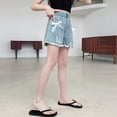 thumbnail image 4 of MUXiin Girls Denim Shorts Size 10-12,Girl's Ripped Jean Shorts High Waist Straight Leg Denim Shorts, 4 of 6