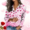 thumbnail image 1 of TaTaai Ladies Long Sleeve Button Down Shirt Valentines Day Print Satin Lapel Collar Blouse Silky Romantic Loose Fit Top Gift, 1 of 7