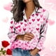 thumbnail image 1 of TaTaai Ladies Long Sleeve Button Down Shirt Valentines Day Print Satin Lapel Collar Blouse Silky Romantic Loose Fit Top Gift, 1 of 7