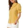 thumbnail image 4 of Allegra K Women's Stand Collar Short Sleeve Button Down Ruffle Neck Blouse Top, 4 of 6