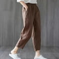 thumbnail image 1 of Pantalones holgados de lino y algodón de verano Rimocy para mujer, pantalones harén informales de cintura alta elástica, pantalones finos hasta el tobillo 2024 para mujer, 1 of 5