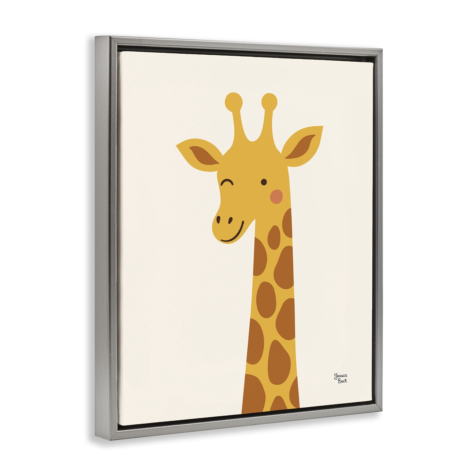 Stupell Industries Winky Giraffe Portrait Gray Framed Floater Canvas Wall Art, design by Jessica Beck