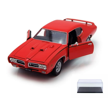 Diecast Car & Display Case Package - 1969 Pontiac GTO, Orange - Welly 22501 - 1/24 scale Diecast Model Toy Car w/Display