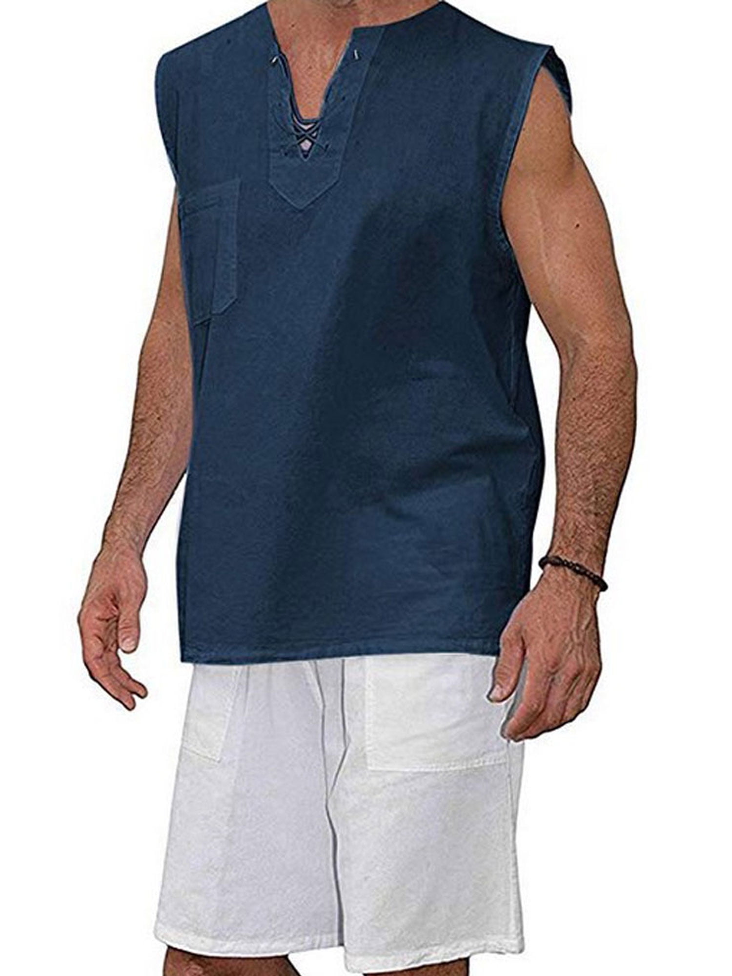 Woshilaocai Mens Cotton Linen Sleeveless Shirts Button Down - Walmart ...