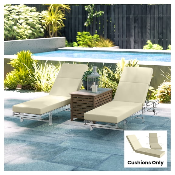 Chaise Lounge Cushions 2-Pack, 21x72 Outdoor Patio Lounge Chair Cushions, 4" Thick Cream White