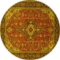 thumbnail image 1 of Ahgly Company Machine Washable Indoor Round Medallion Yellow Traditional Area Rugs, 6' Round, 1 of 4