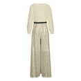 thumbnail image 3 of Kaemgyyd Women Sparkly Jumpsuits Sequin Long Sleeve Elegant Warp V Neck Romper Glitter High Waist Belt Flowy Pants Romper Clubwear, 3 of 5