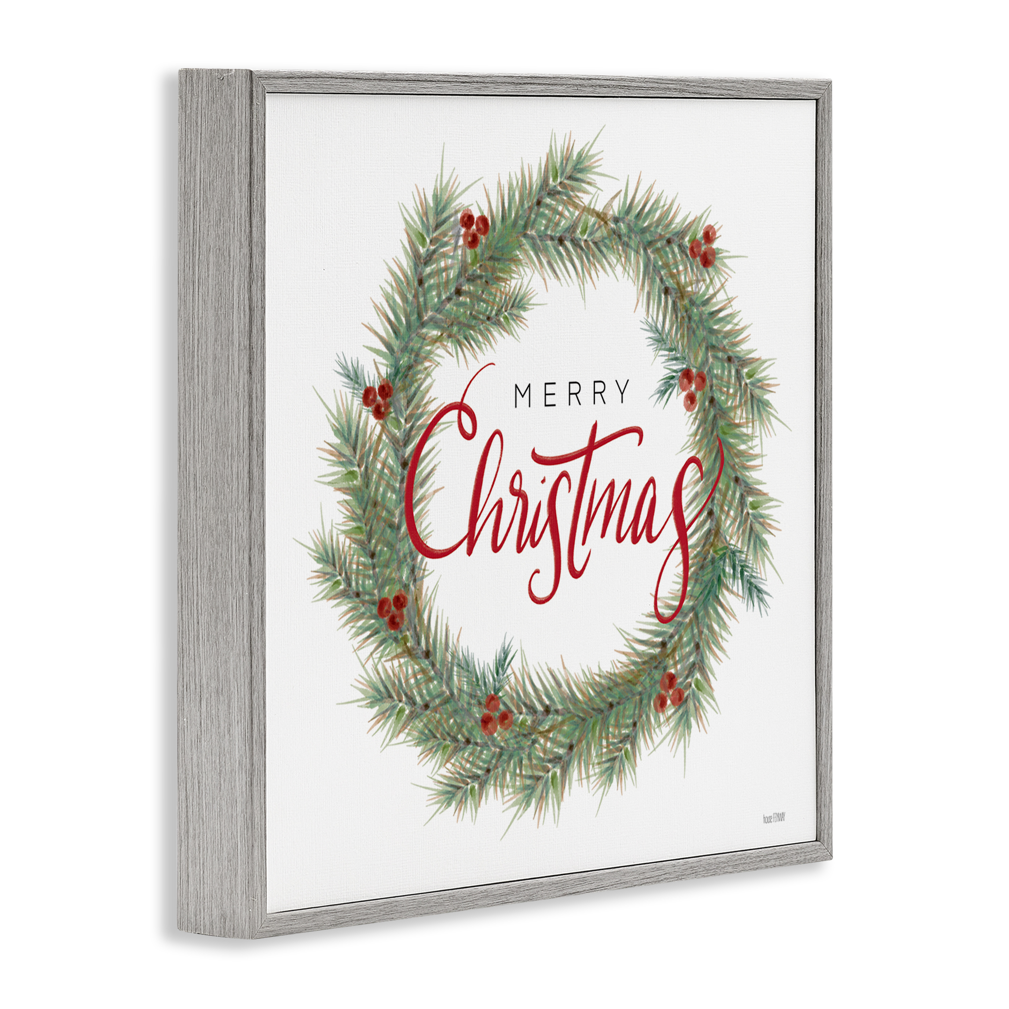 Stupell Industries Traditional Merry Wreath Holiday Painting Gray Framed Art Prints Wall Art, 12 x 12
