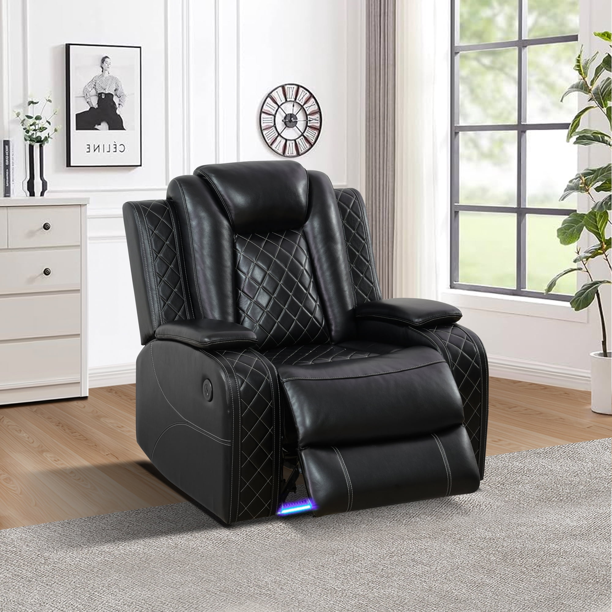 Gewnee Power Reclining Multifunctional Chair, Air Leather, Adjustable Reclining Angle, for Living Room, Black