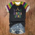 thumbnail image 2 of Women Casual Mardi Gras Tops Round Neck Short Sleeve Colored Carnival Letter Printed T Shirt Loose Womens Graphic Tee A-Black L, 2 of 4