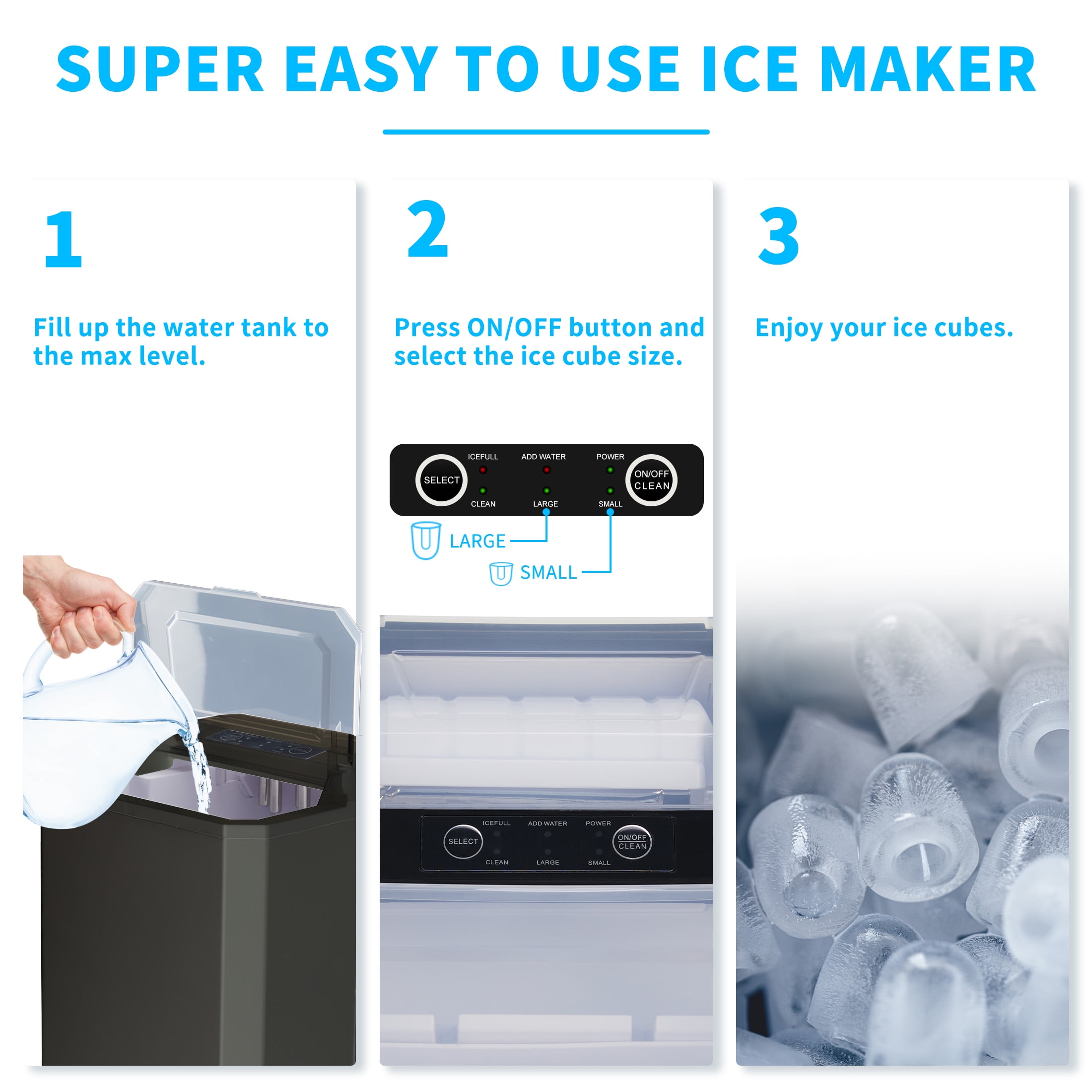 Countertop Ice Makers,Self-Cleaning Portable Ice Machine,26.5lbs in 24Hrs, 9 Cubes Ready in 8 Mins