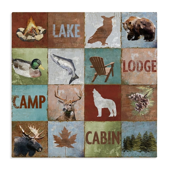 Stupell Industries Farmhouse Lake Cabin Country Animal Collage Design Canvas Art, 24 x 24, by Art Licensing Studio