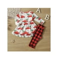 thumbnail image 5 of Franhais Toddler Girl Long Sleeve Cartoon Cat Print  Tops + Elastic Waist Plaid Trousers, 5 of 9