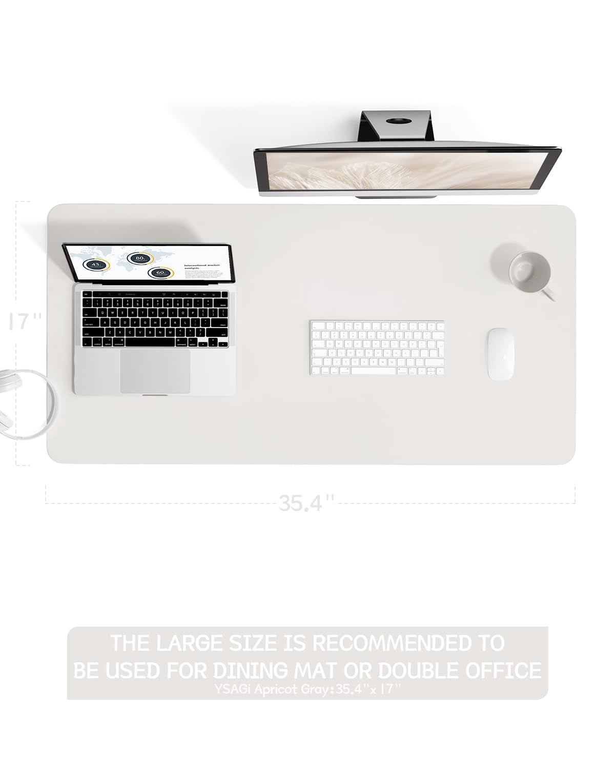 Non-slip Leather Desk Pad L Size  Waterproof Laptop Computer Mat Table Protector Blotter Large Mouse For Office/work/home/decor(apricot Gray 35.4" X 17")