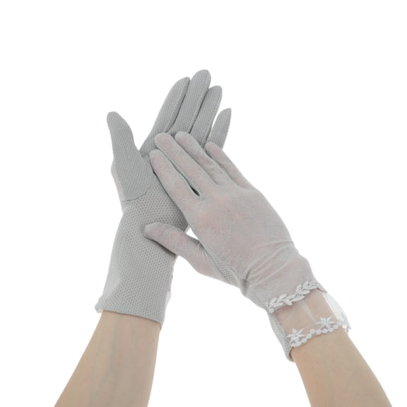 Unique Bargains 1 Pair Sunblock Mittens Leaf Sun Block Driving Gloves for Women Gray
