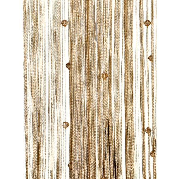 Bearachild Cortinas de poliéster para sala de estar, elegantes y con estilo bohemio, con borlas y cuentas de diamantes. Sombras de ventana color champán
