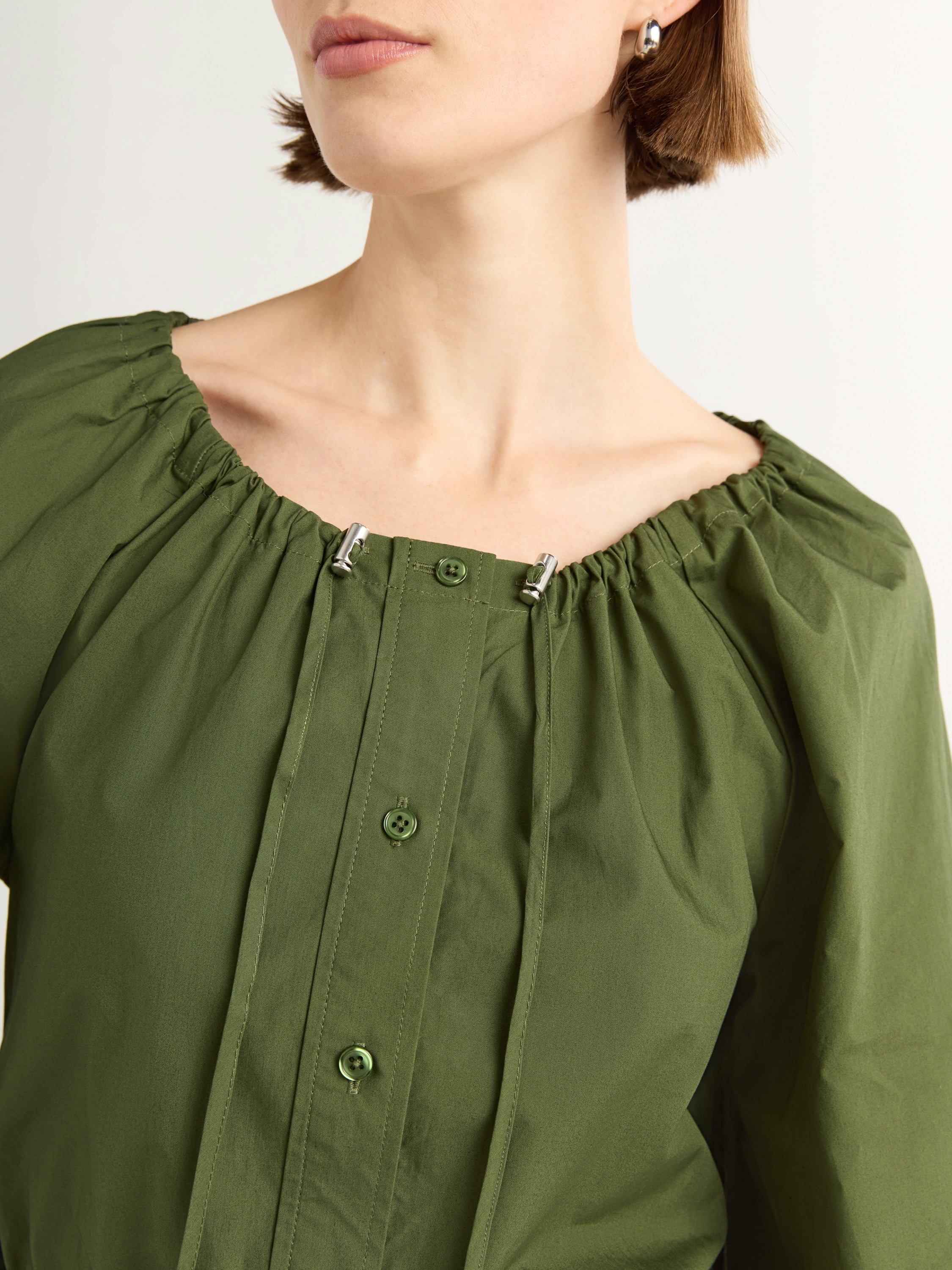 Free Assembly Women's Gathered Neck Cotton Maxi Dress with Long Sleeves, XS-XXXL