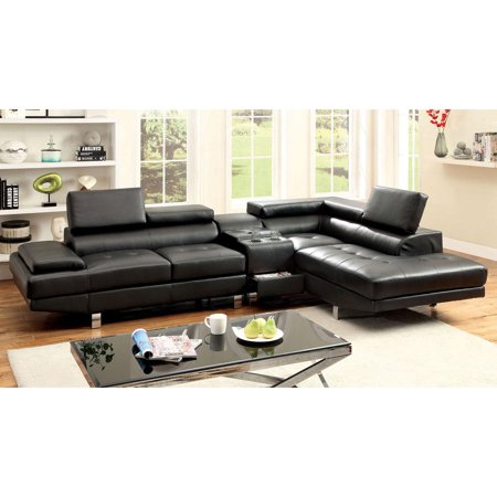 Contemporary Black Faux Leather Upholstery Sectional Kemina Furniture of America (2 Boxes)
