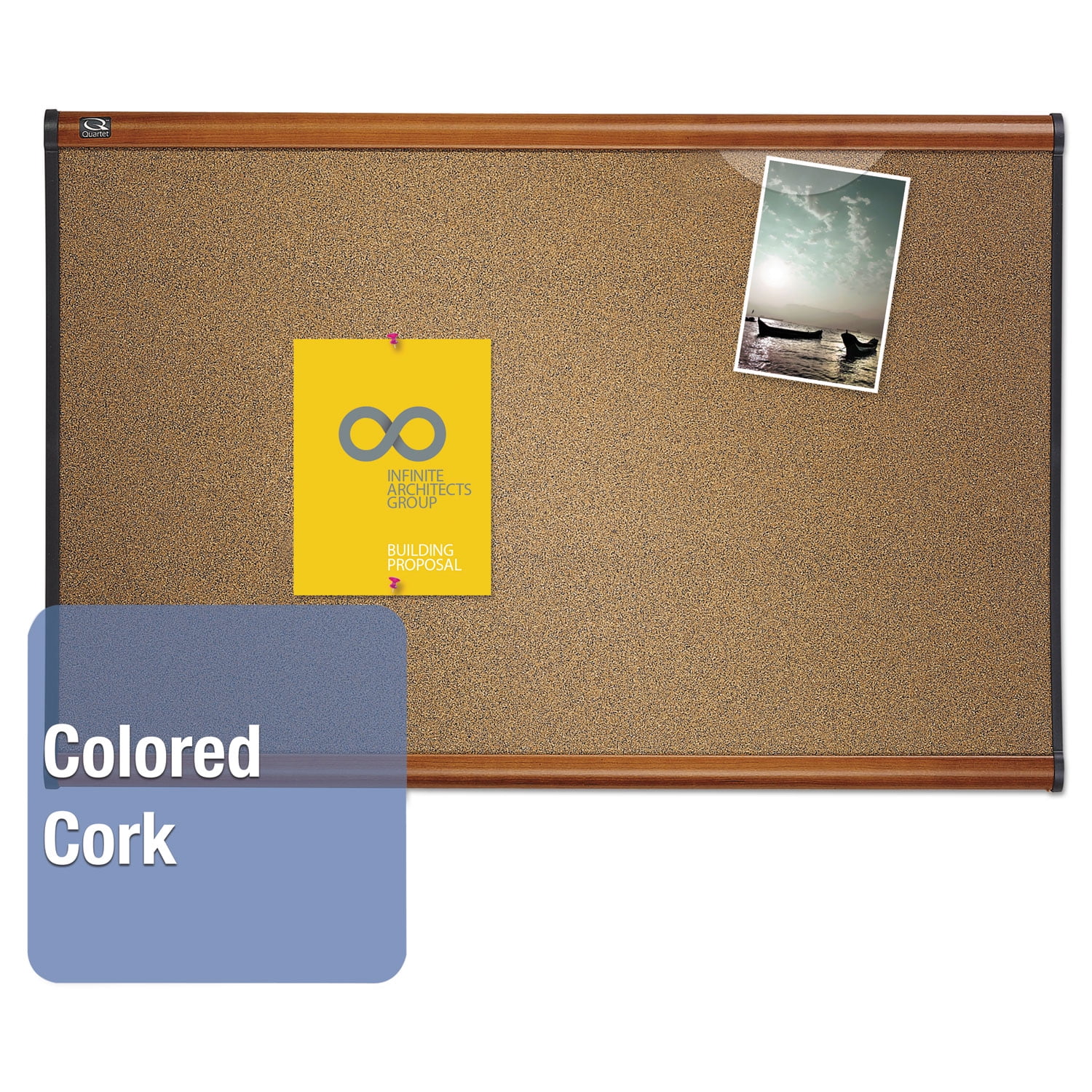 Quartet Prestige Bulletin Board, Brown Graphite-Blend Surface, 36" x 24", Cherry Wood Frame, Easy Installation