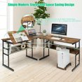 thumbnail image 5 of Demi Bonn L-Shaped Computer Desk with Tiltable Tabletop, Small Home Office Desk Study Writing Table, Rustic Brown, 5 of 12