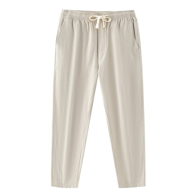 Afdoent Pantalons Décontractés pour Hommes Poches Rétro Taille Basse Cordon Imitation Coton et Lin Pantalons Décontractés Jogging Classique