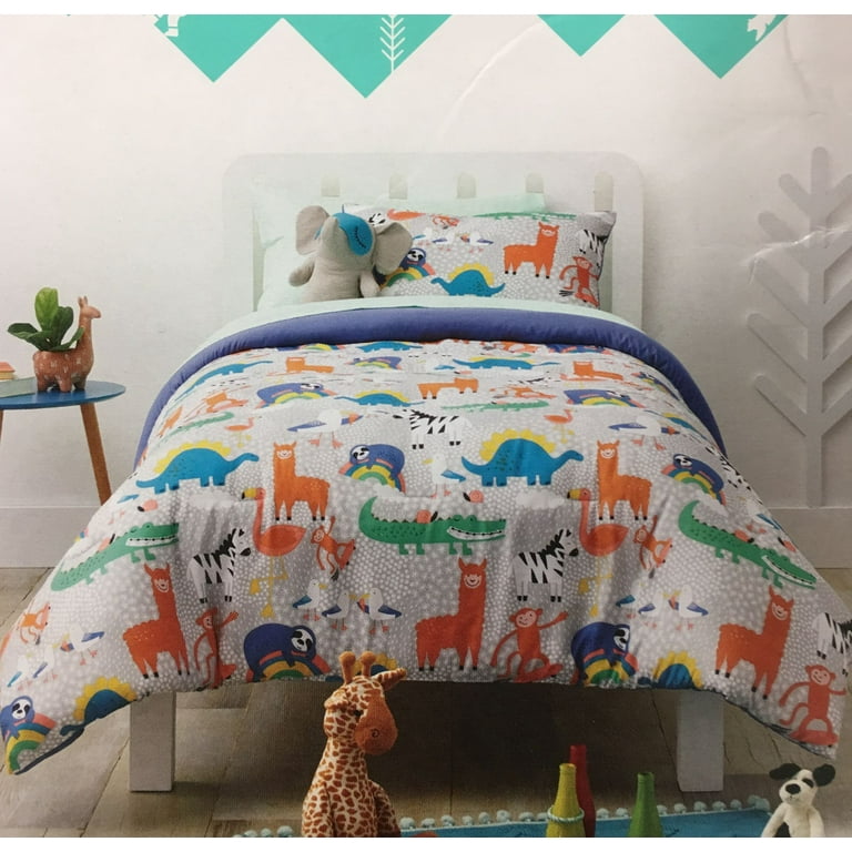 Pillowfort Gray Animal Adventure Twin Comforter Set 2 Piece