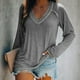 thumbnail image 2 of Camiseta casual de manga larga con cuello en V para mujer, camiseta de manga larga para mujer y niña, gris M, 2 of 4