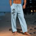 thumbnail image 2 of Taqqpue Mens Linen Pants Printed Elastic Waist Drawstring Long Trousers Loose Fit Casual Straight Leg Pants with Pockets, 2 of 6