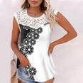 thumbnail image 2 of Camiseta sin mangas de encaje con estampado de mujer Camiseta sin mangas de empalme de cuello redondo Camiseta ligera y cómoda delgada OAVQHLG3B Store lin121212, 2 of 5