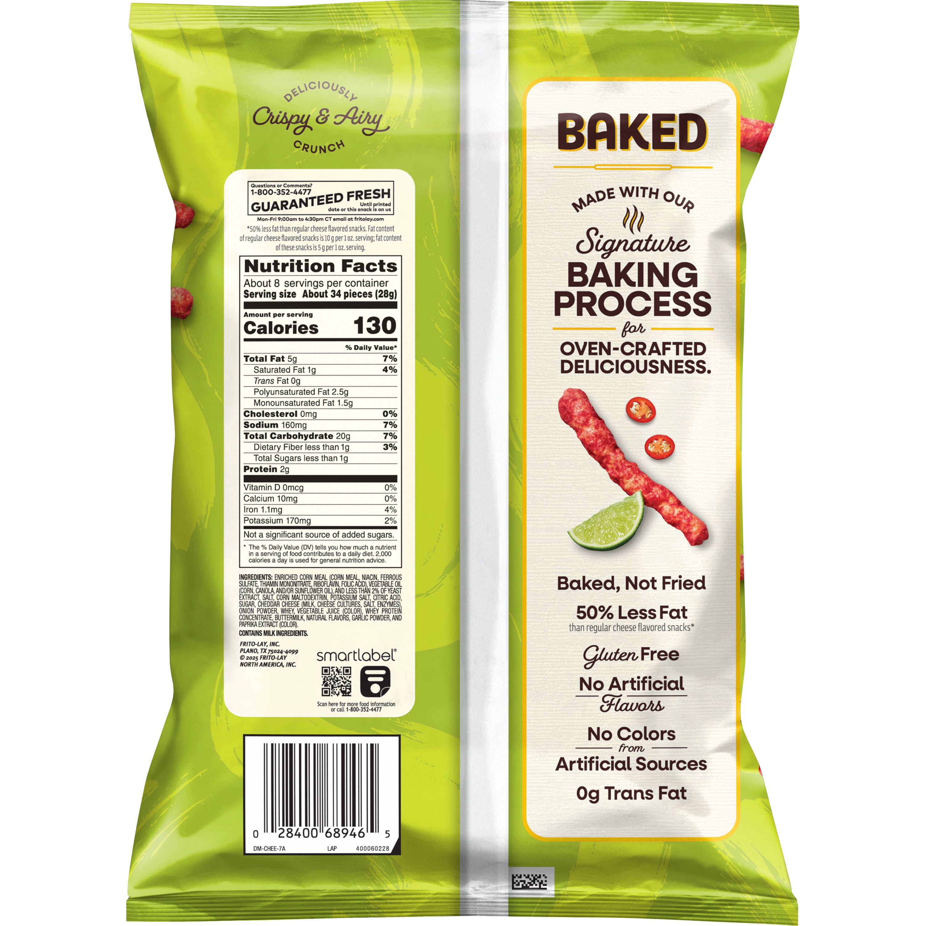 Baked Cheetos Crunchy 50% Less Fat Flamin’ Hot Limon Cheese Flavored Snacks Bag, 7.6 oz