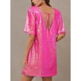 thumbnail image 3 of Vestido tipo camiseta Ophestin con lentejuelas brillantes, manga corta, rojo, XXL, 3 of 7