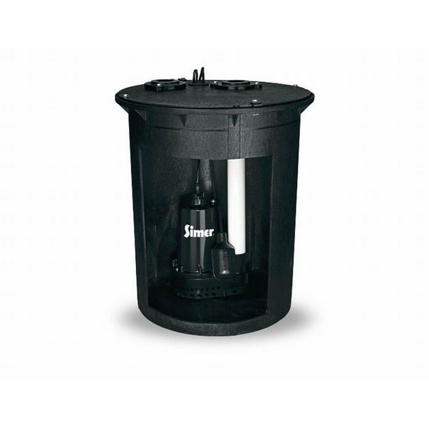 Simer 3985C 1/2 HP PrePlumbed Submersible Basement Sump Pump and Basin