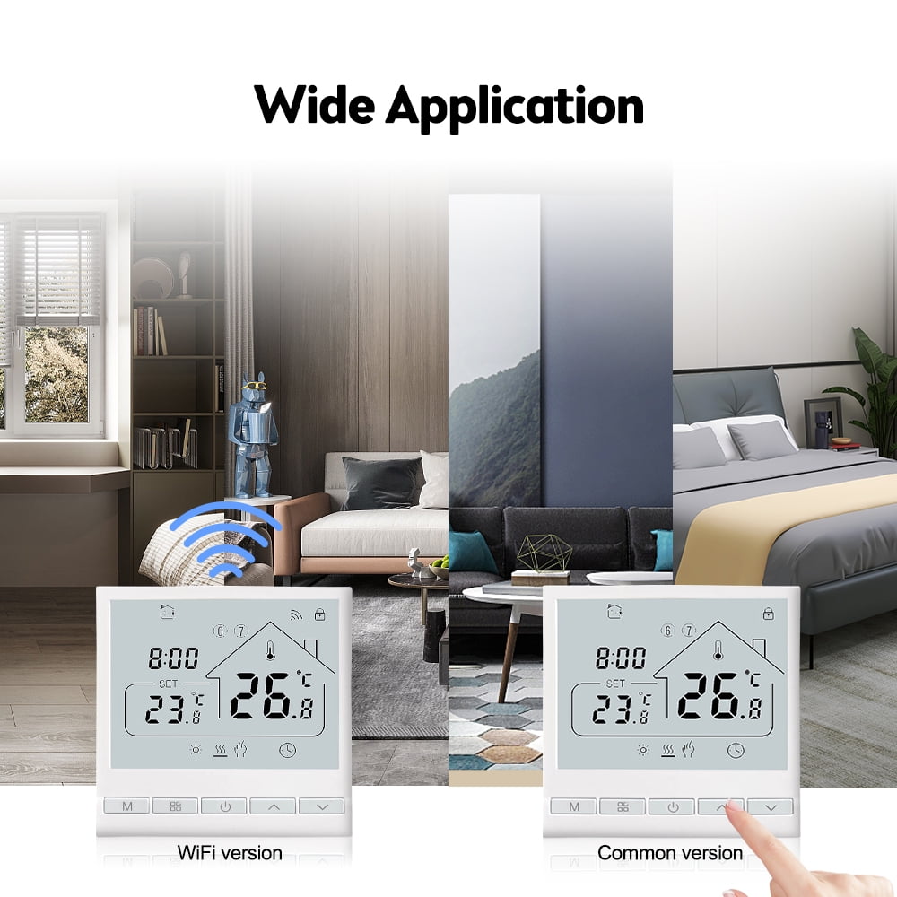 WiFi Smart Thermostat with 5+2 Programmable Schedule, Voice Control, and LCD Display for Water Heating, DIY Installation, Compatible with and Assistant