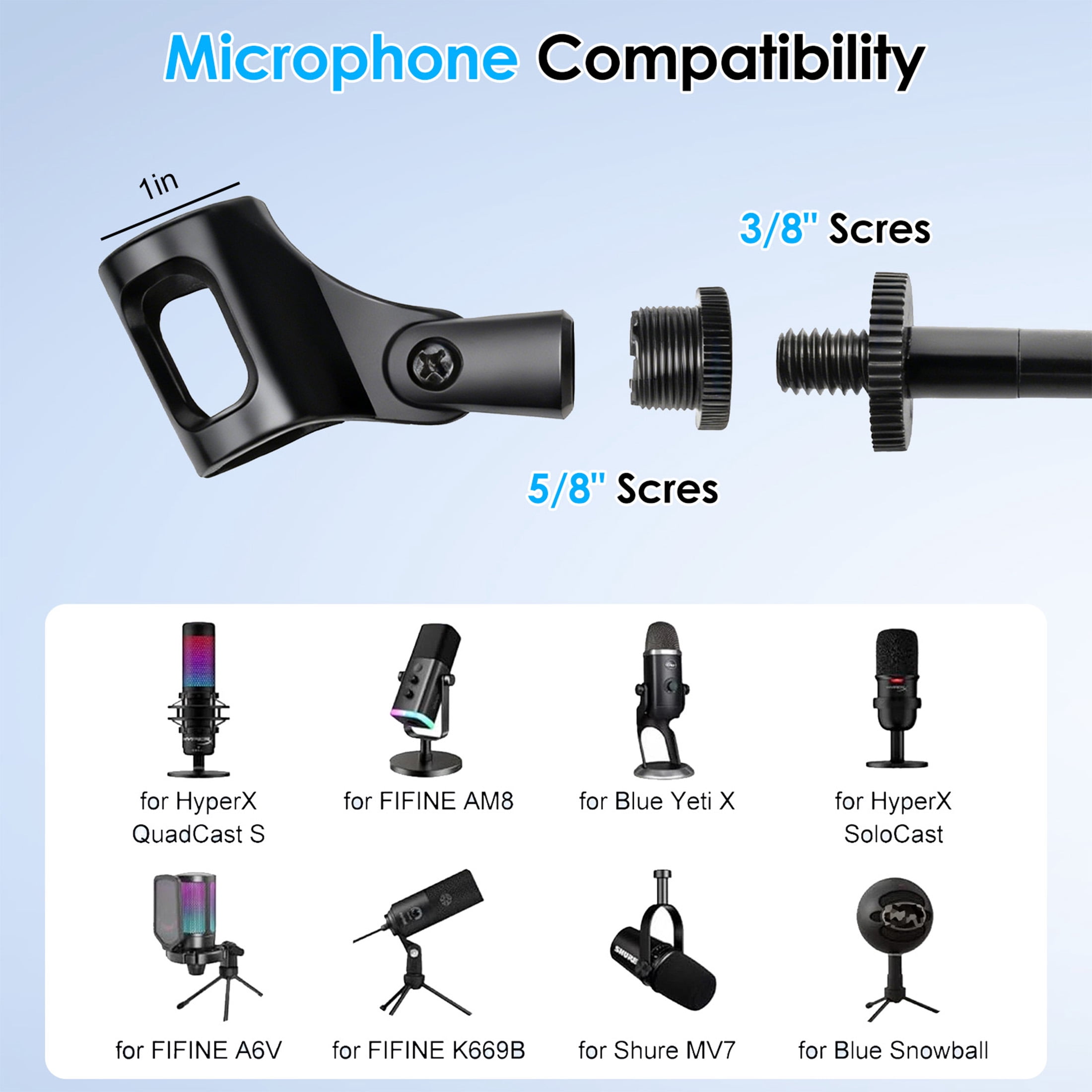 EEEkit Microphone Stand, 360° Rotatable Mic Boom Arm, Foldable Desk Mic Arm with 3/8'' to 5/8'' Screw Adapter, Microphone Arm for Podcast, Streaming and Recording