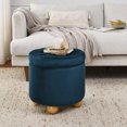 thumbnail image 4 of Hassch Upholstered Round Storage Footrest | Flannel Tufted Ottoman with Wood Legs & Lift Off Lid | Decorative Home Furniture Accent Side Table | 18.5"Dia, Dark Blue, 4 of 9